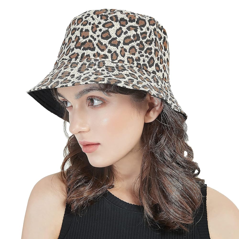 Reversible Leopard Bucket Hat Cotton Fisherman Cap Packable